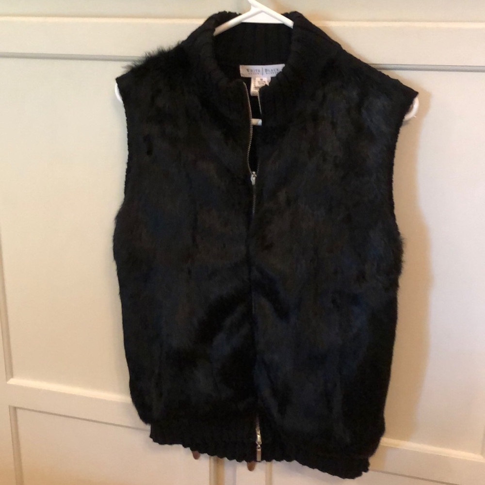WHBM Faux Fur And Ribbed Vest in Black Size Medium